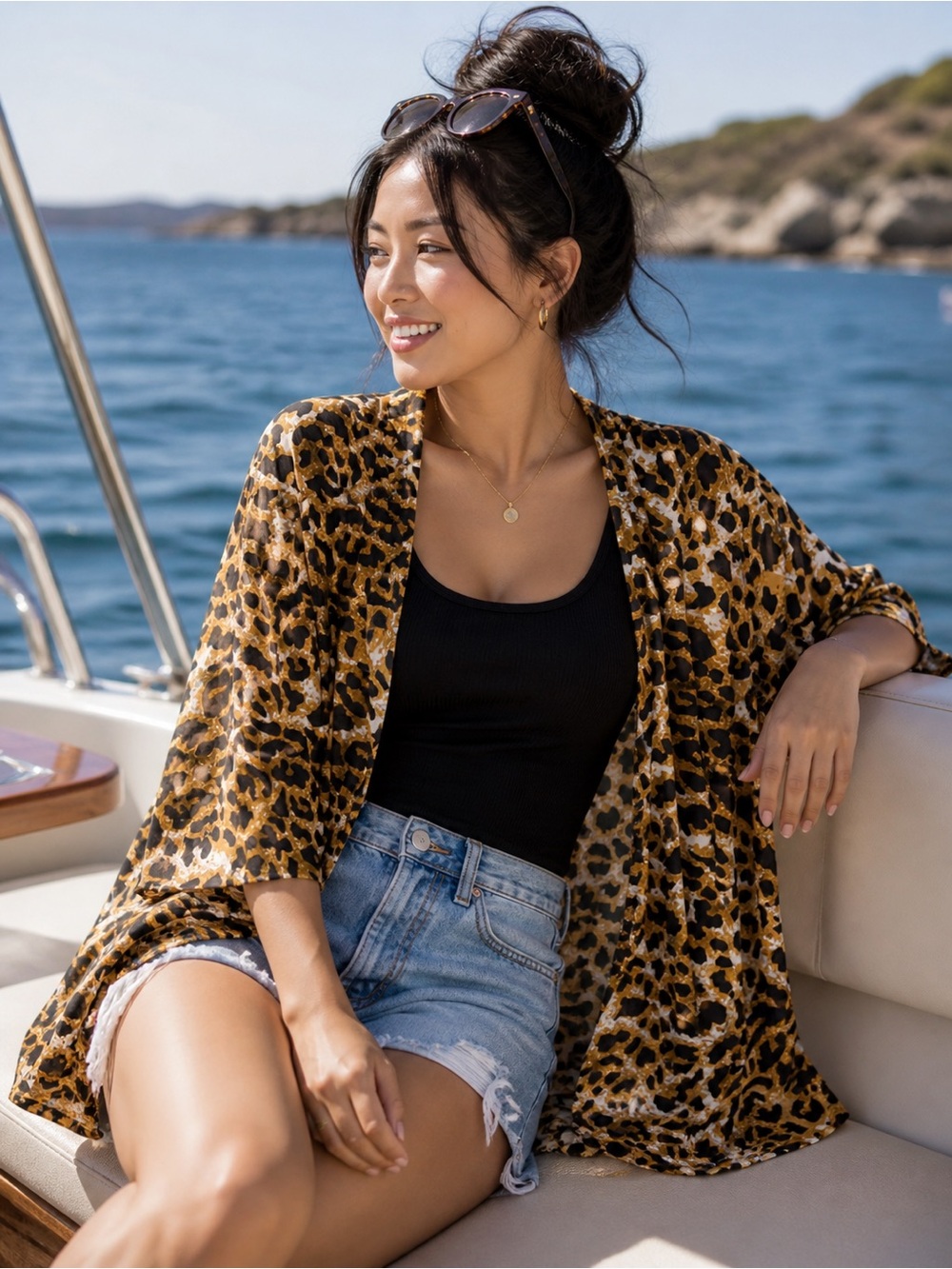 Leopard Print Open Front Kimono